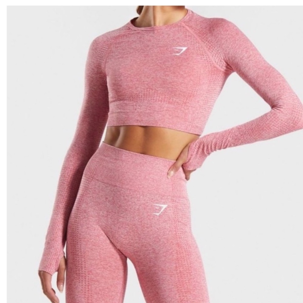 Gymshark pink long-sleeved seamless crop top workout performance athletic size S